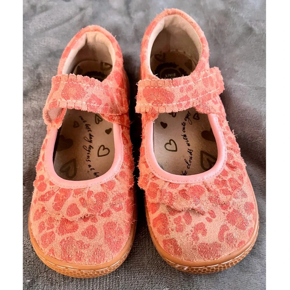 Livie‎ & Luca Pink Leopard Print Suede Mary Jane Shoes Toddler Size 12M Glitter